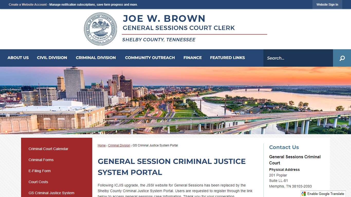 General Session Criminal Justice System Portal - Shelby County Courts, TN