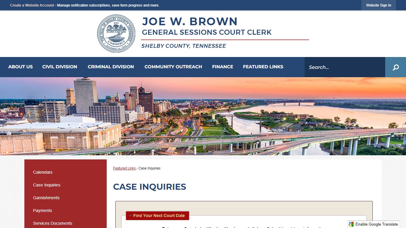 Case Inquiries | Shelby County Courts, TN - Official Website